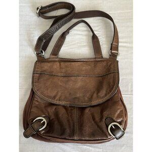 Vintage Fossil Brown Leather Western Shoulder Bag Handbag Purse AGED